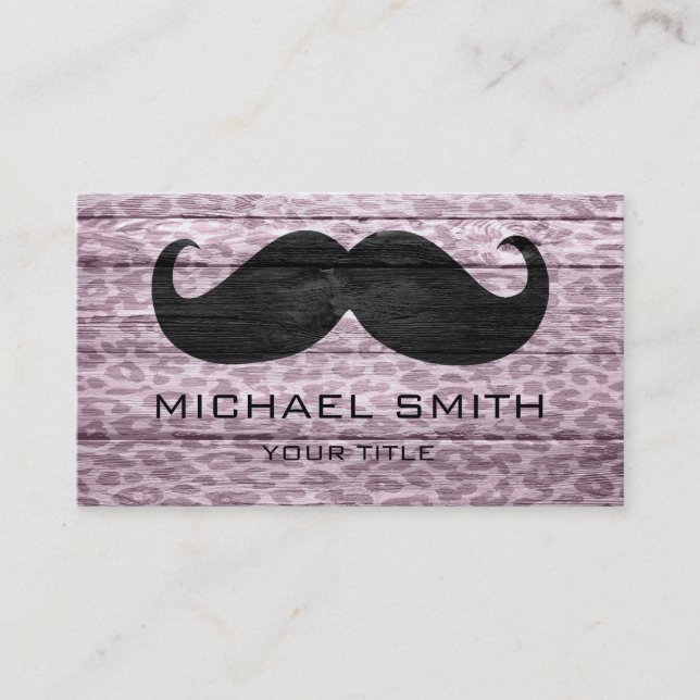 Moustache on Leopard Wood Texture #5 Business Card (Front)