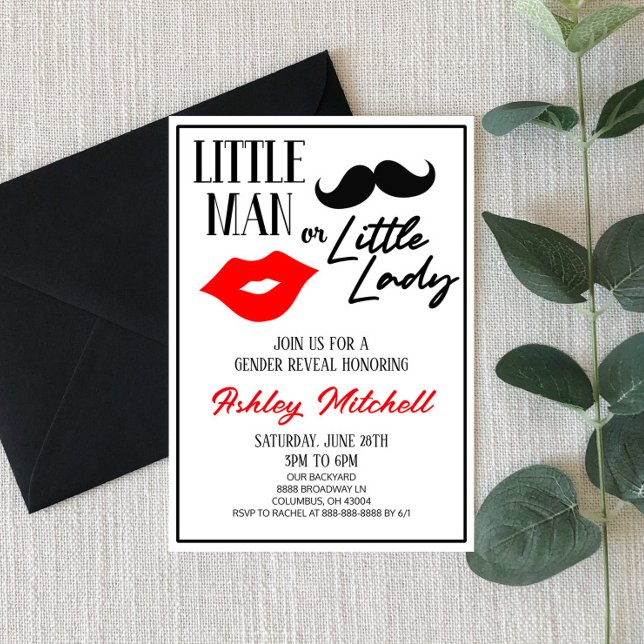Moustache or Lipstick Lady or Man Gender Reveal Invitation (Creator Uploaded)