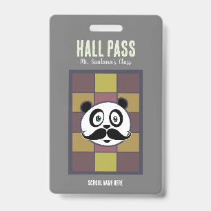 Moustache Panda Hall Pass Badge ID Badge
