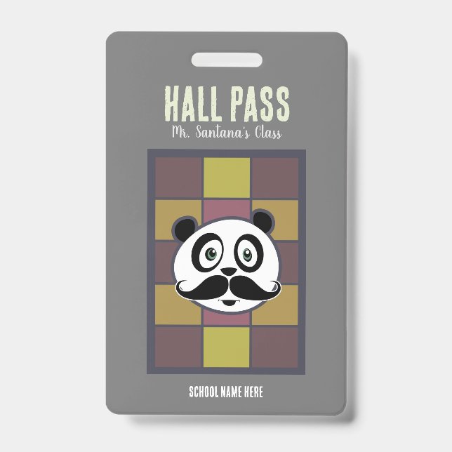 Moustache Panda Hall Pass Badge ID Badge (Front)