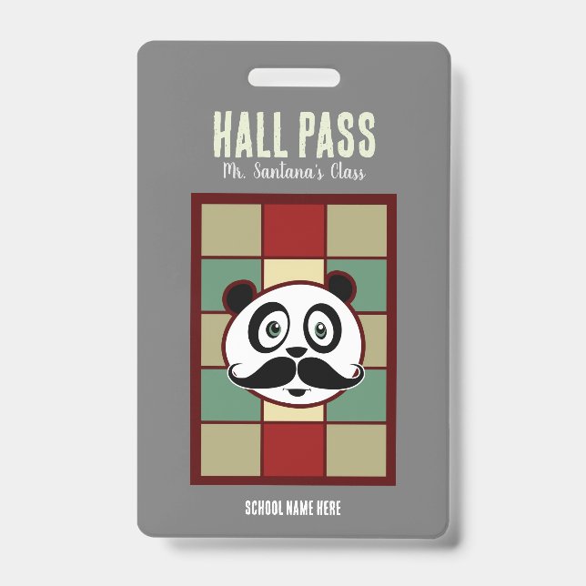 Moustache Panda Hall Pass Badge ID Badge (Front)