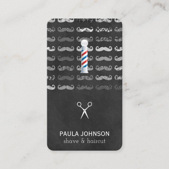 Moustache Pattern Barber Pole Business Card (Front)