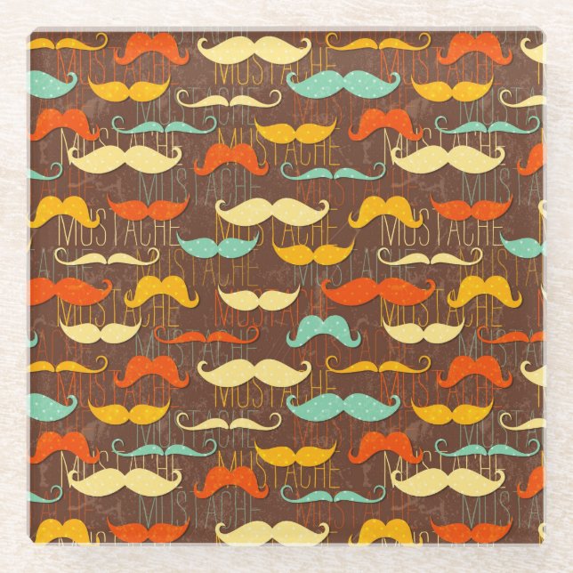 Moustache pattern glass coaster (Front)