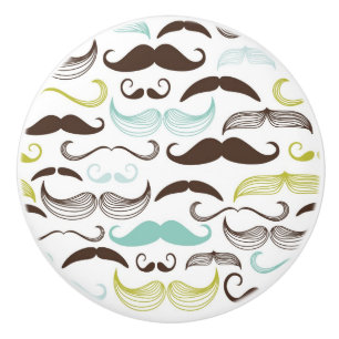 Moustache pattern, retro style 2 ceramic knob