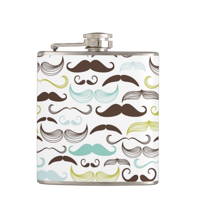Moustache pattern, retro style 2 hip flask (Front)