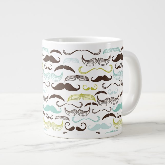 Moustache pattern, retro style 2 large coffee mug (Front Right)
