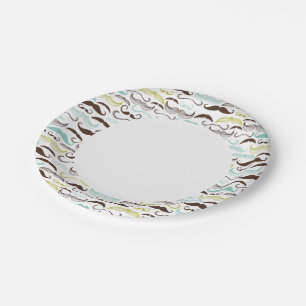 Moustache pattern, retro style 2 paper plate