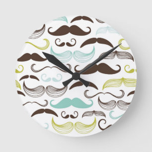 Moustache pattern, retro style 2 round clock