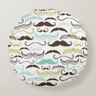 Moustache pattern, retro style 2 round cushion