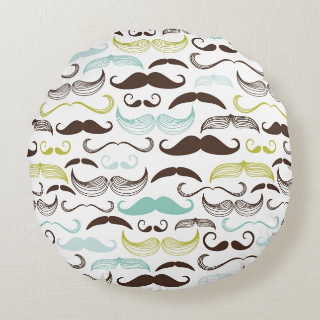 Moustache pattern, retro style 2 round cushion (Front)