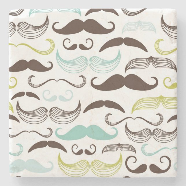 Moustache pattern, retro style 2 stone coaster (Front)