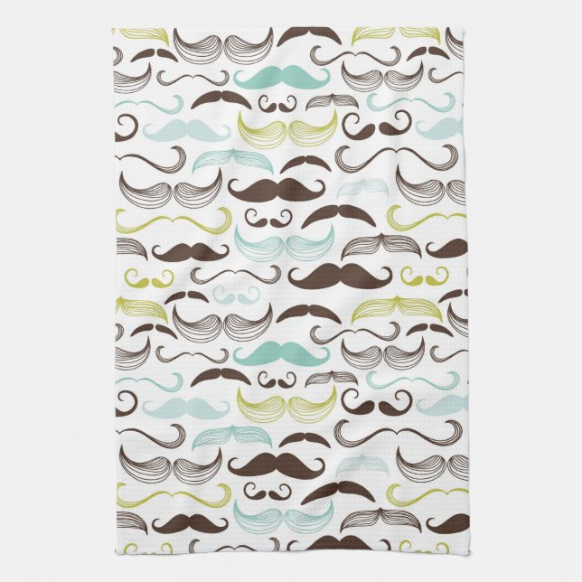 Moustache pattern, retro style 2 tea towel (Vertical)