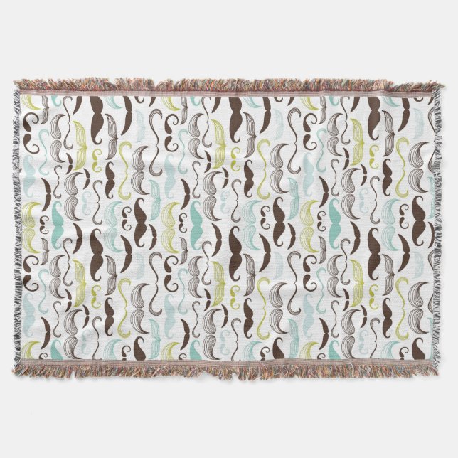 Moustache pattern, retro style 2 throw blanket (Front)