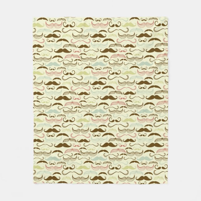 Moustache pattern, retro style 4 fleece blanket (Front)