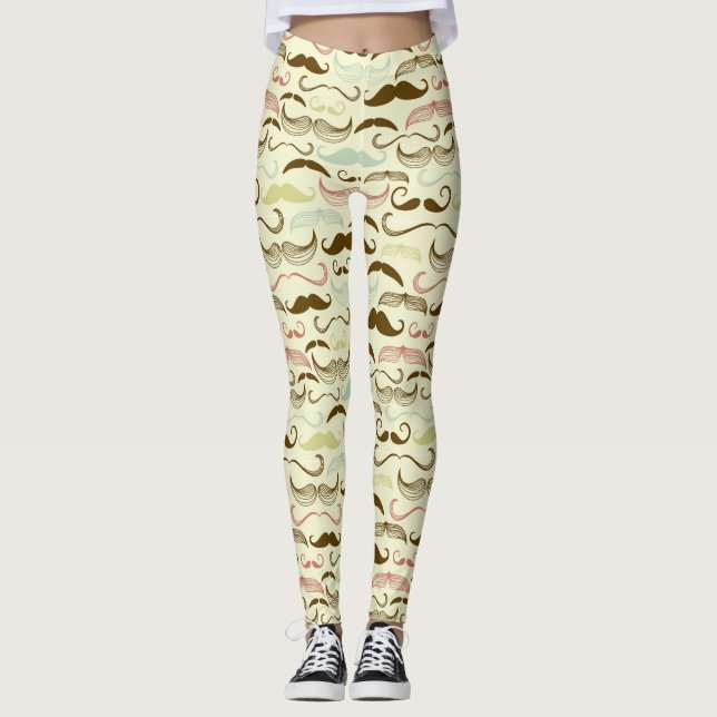 Moustache pattern, retro style 4 leggings (Front)
