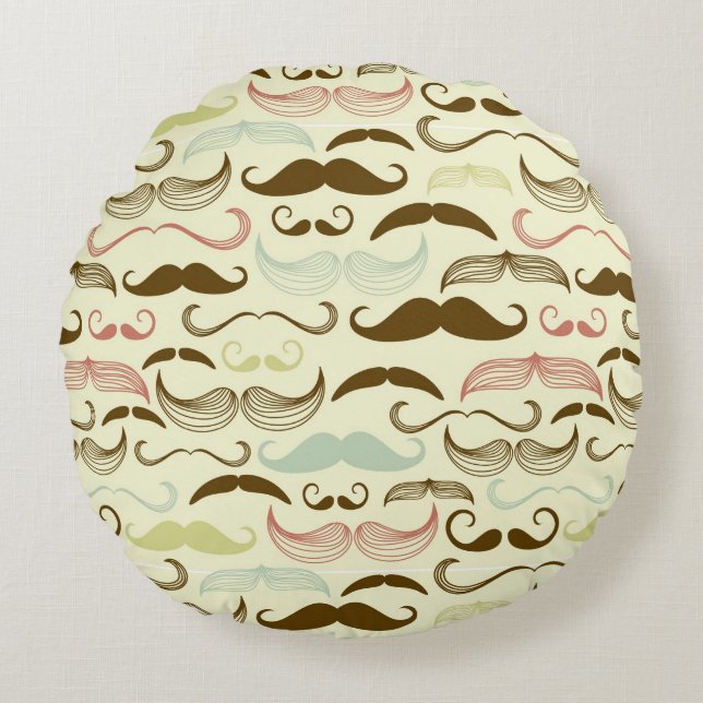 Moustache pattern, retro style 4 round cushion (Front)