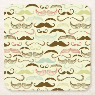 Moustache pattern, retro style 4 square paper coaster