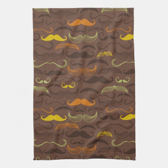 Moustache pattern, retro style 5 tea towel (Vertical)