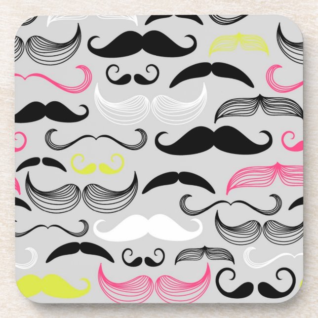 Moustache pattern, retro style coaster (Front)