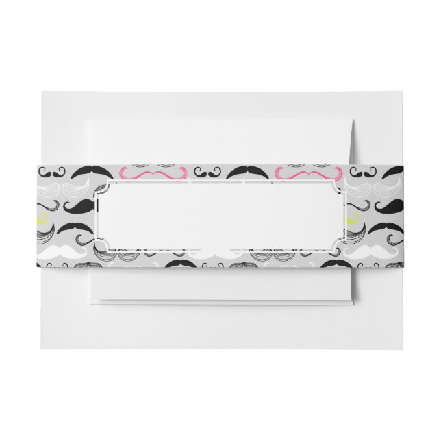 Moustache pattern, retro style invitation belly band (Front Example)