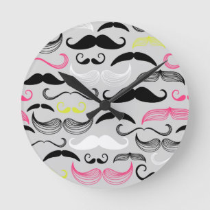 Moustache pattern, retro style round clock