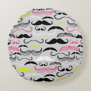 Moustache pattern, retro style round cushion