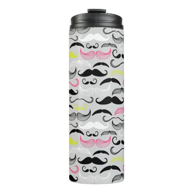 Moustache pattern, retro style thermal tumbler (Front)