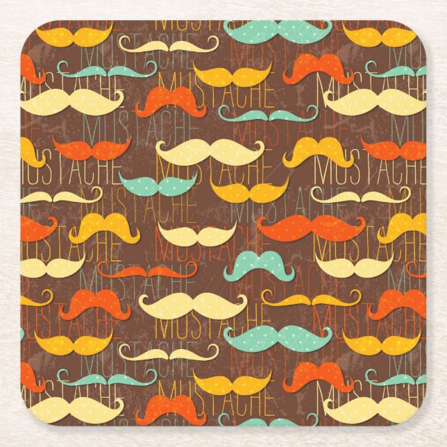 Moustache pattern square paper coaster (Front)