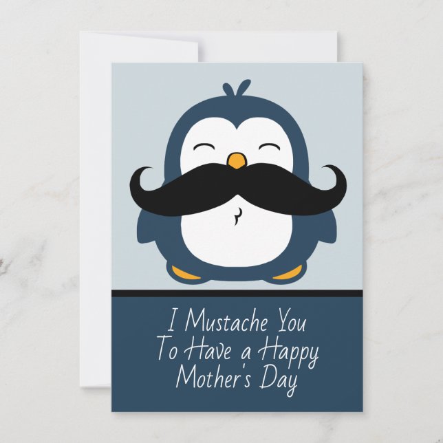 Moustache Penguin Happy Mother's Day Card (Front)