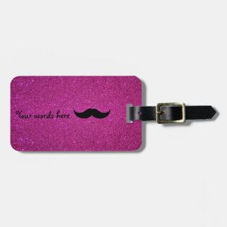 Moustache pink glitter luggage tag