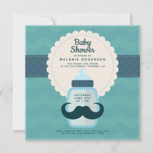 Moustache Polka Dot Teal Baby Shower Invitation