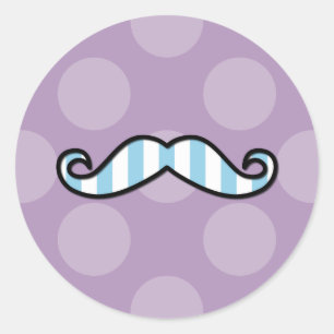 Moustache, Polka Dots, Stripes - Black Blue Purple Classic Round Sticker