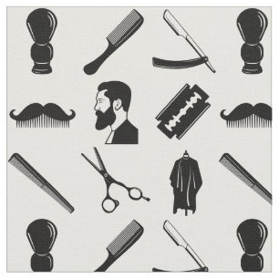 Moustache Razor Shaver Watercolor Barber Pattern  Fabric