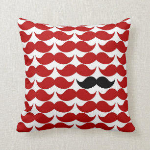 Moustache Red Retro Funky Pattern Cushion
