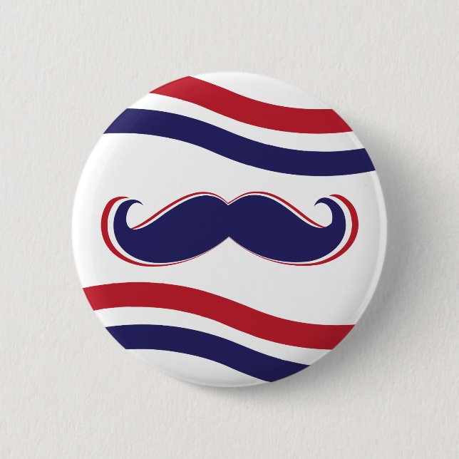 Moustache - Red, White and Blue 6 Cm Round Badge (Front)
