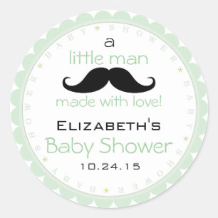 Moustache Sage Green Baby Shower Classic Round Sticker