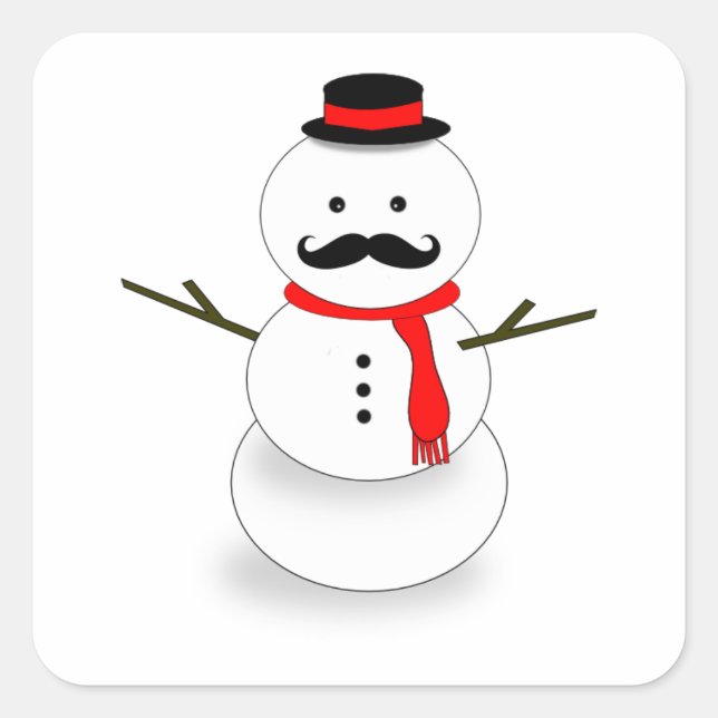 moustache snowman square sticker (Front)
