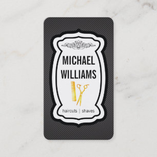 Moustache Stripes Golden Shears Comb Business Card