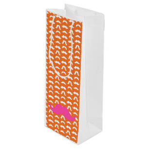 Moustache Styles Pattern Preppy Orange Pink Fun Wine Gift Bag