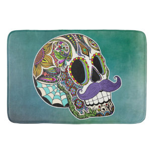 Moustache Sugar Skull Bath Mat