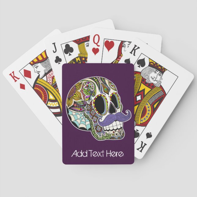 Moustache Sugar Skull (Colour) Playing Cards (Back)