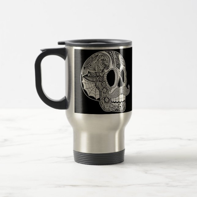 Moustache Sugar Skull Mug (Left)