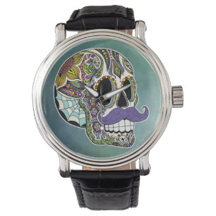 Moustache Sugar Skull Watch