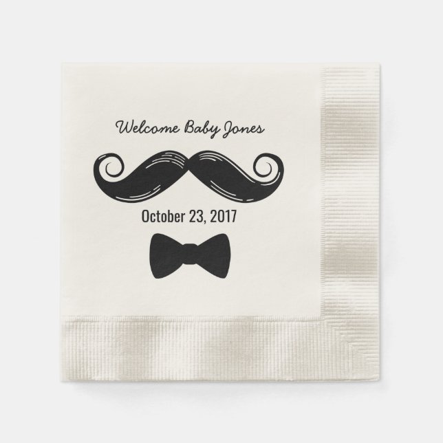 Moustache Themed Napkins for Little Man Baby Showe (Front)