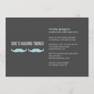 Moustache Twins Baby Shower Invitation