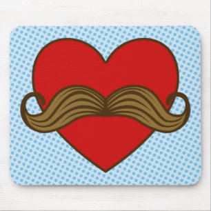 Moustache Valentine Heart Mouse Pad