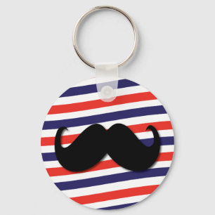 Moustache with red, white and blue stripes key ring