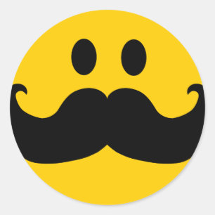 Moustache Yellow Happy Face Classic Round Sticker