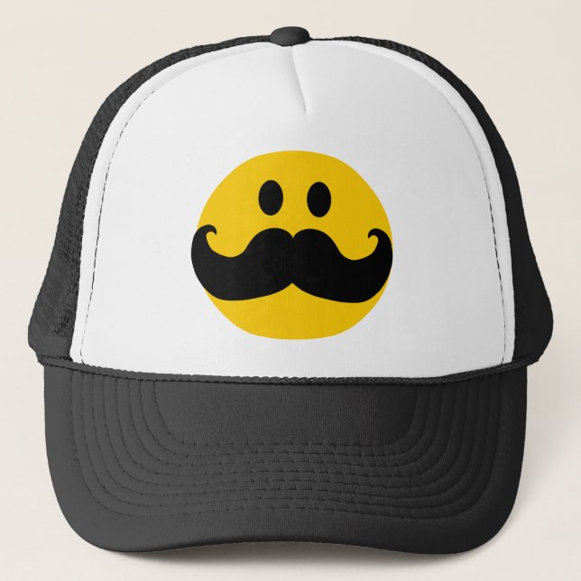 Moustache Yellow Happy Face Trucker Hat (Front)
