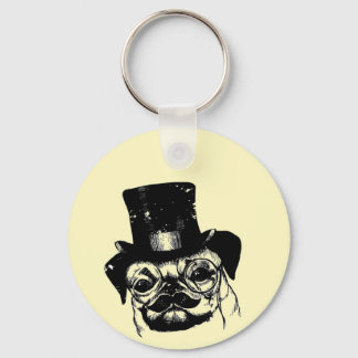 Moustached pug key ring